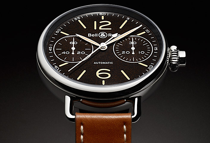 UK Bell & Ross Vintage WW1Chronograph Calfskin Strap Fake Watches 