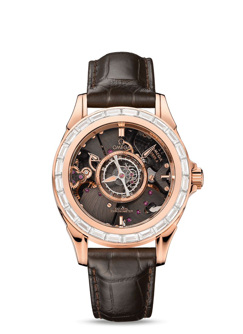 Brown Leather Strap UK Omega De Ville Tourbillon Replica Watches