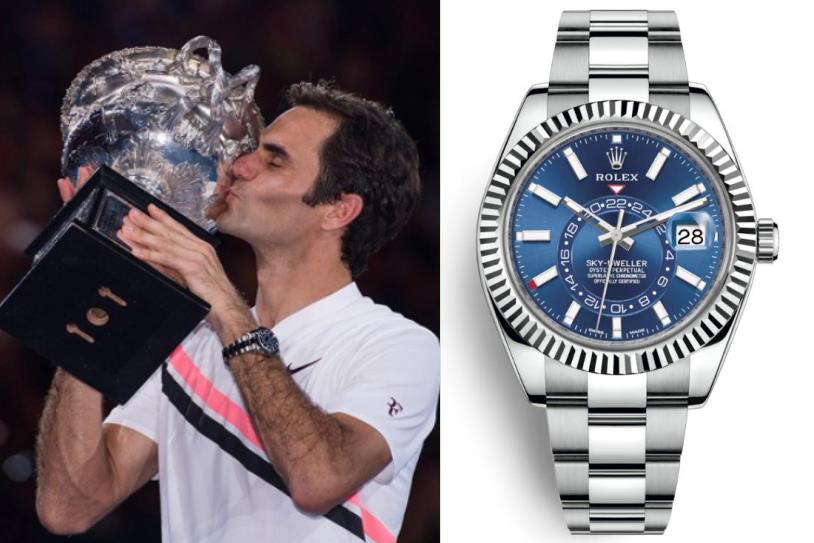 Roger Federer With Prominent Replica Rolex Sky-Dweller 326934 Watch UK