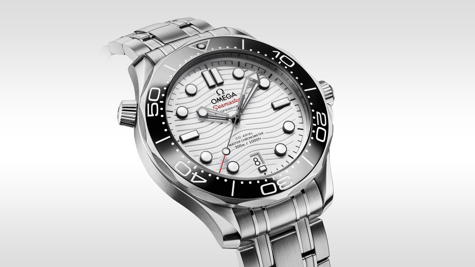 The black bezel is striking to the white dial.